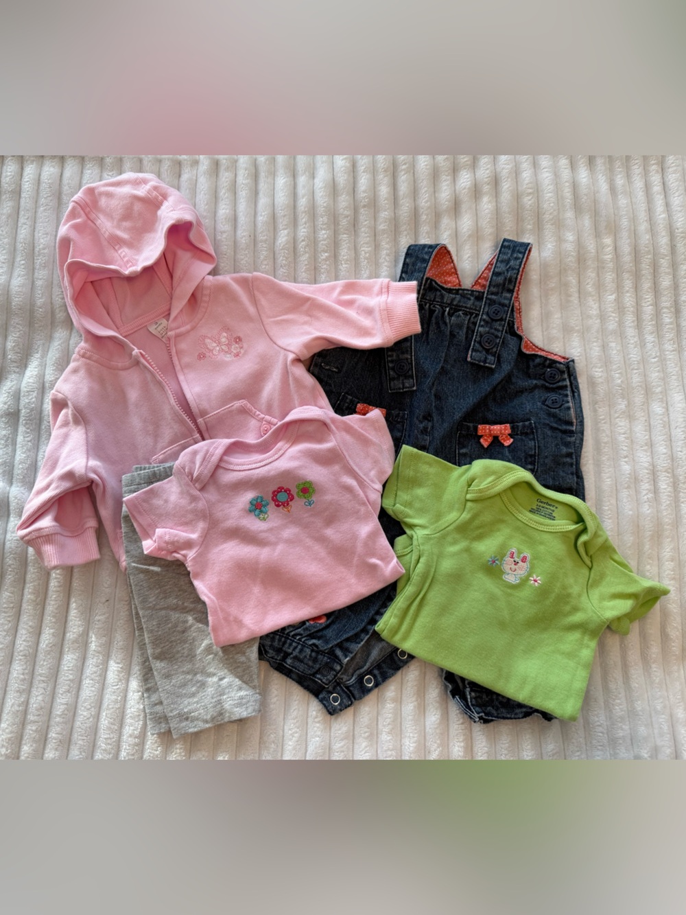 Girls Outfit Bundle - 5 piece Onsies, overalls, hoodie